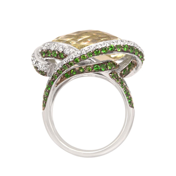 LEMON QUARTZ DIAMOND AND TSAVORITE RING Provident Jewelery