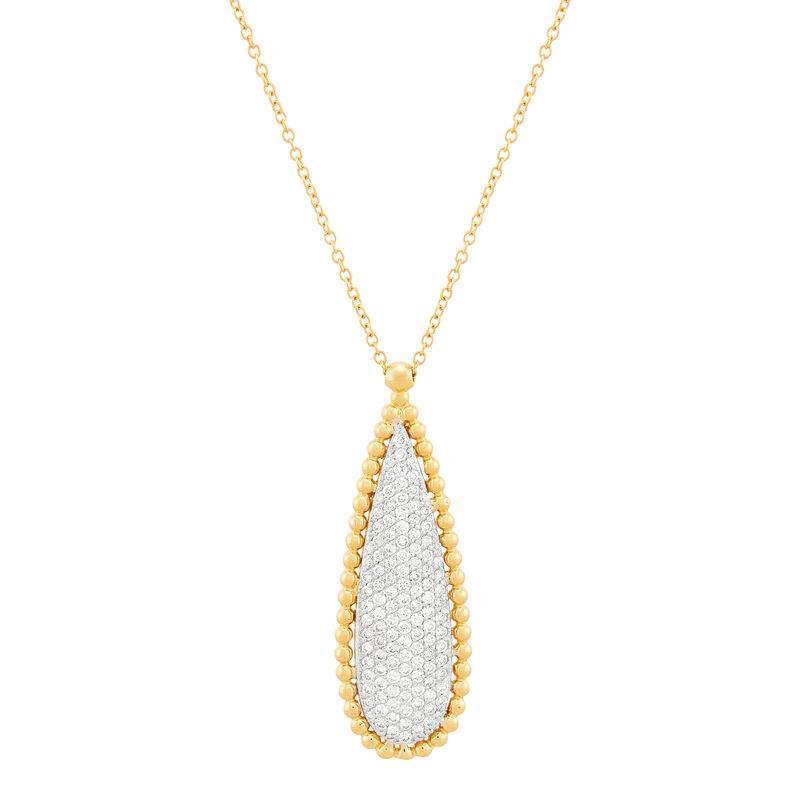 Long Pear Beaded Drop Diamond Pendant Necklace