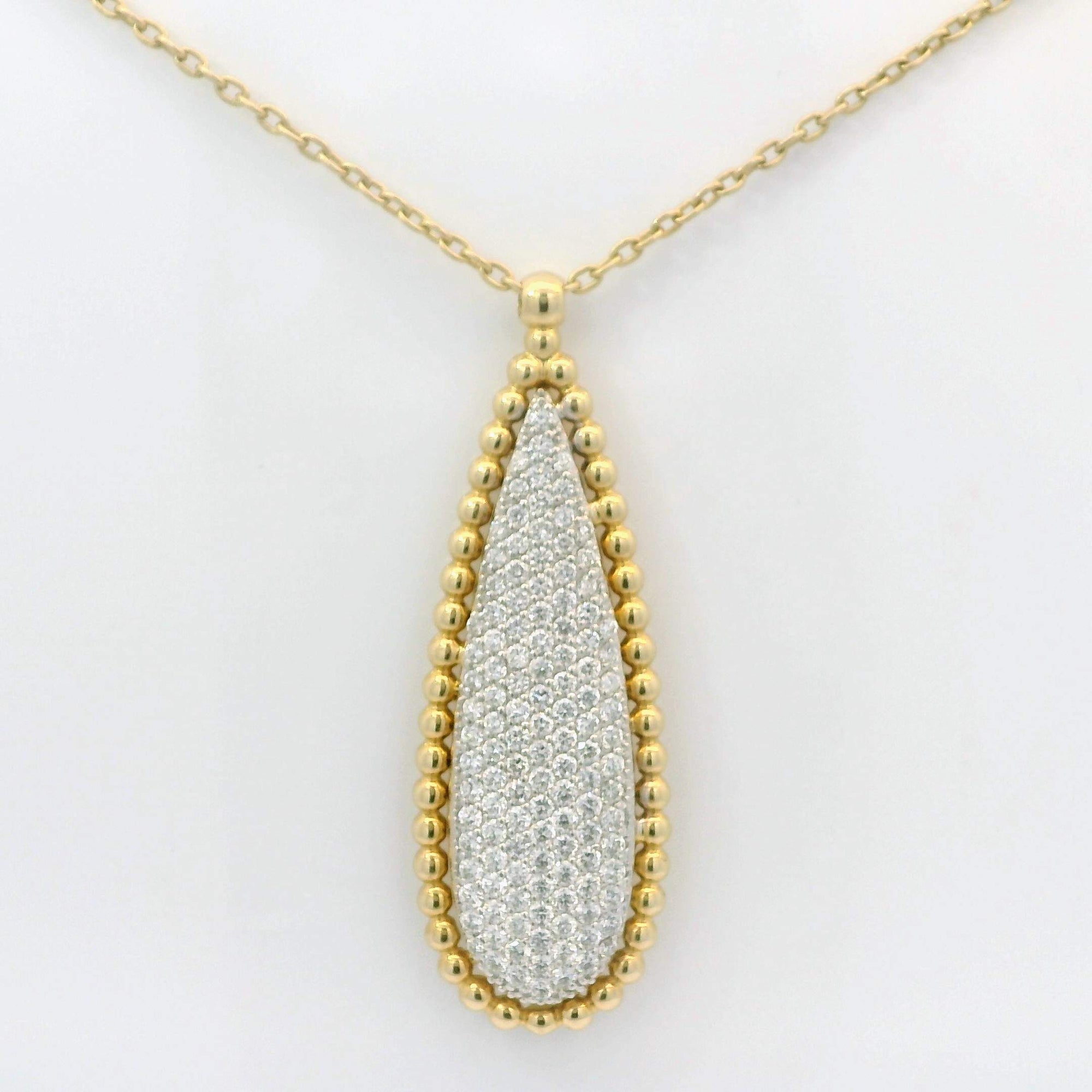 Long Pear Beaded Drop Diamond Pendant Necklace