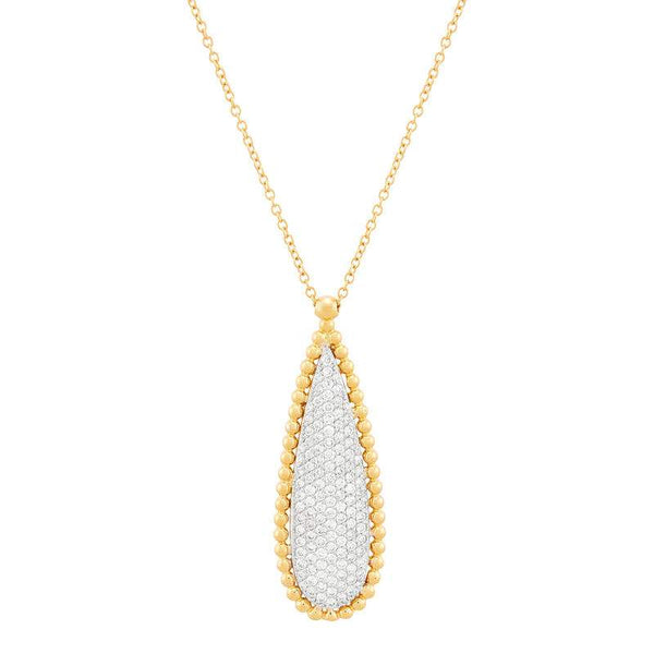 Long Pear Beaded Drop Diamond Pendant Necklace