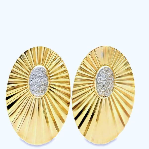 Oval Starburst Diamond Disk Earrings
