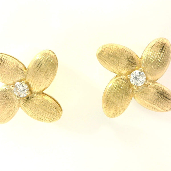 Satin Flower Diamond Stud Earrings
