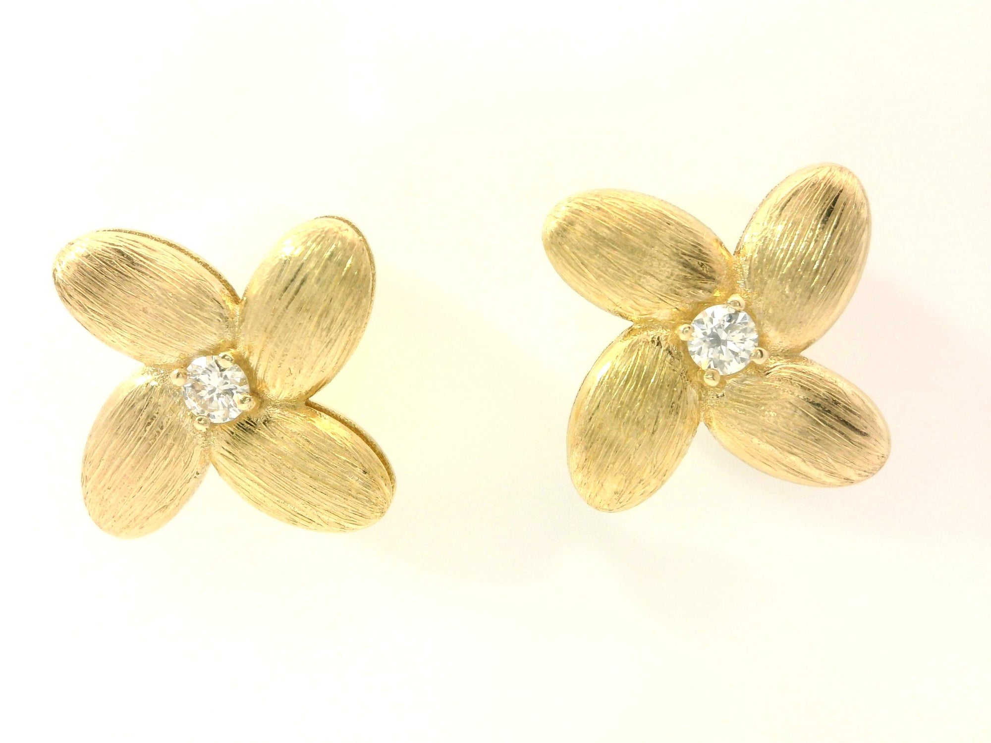 Satin Flower Diamond Stud Earrings