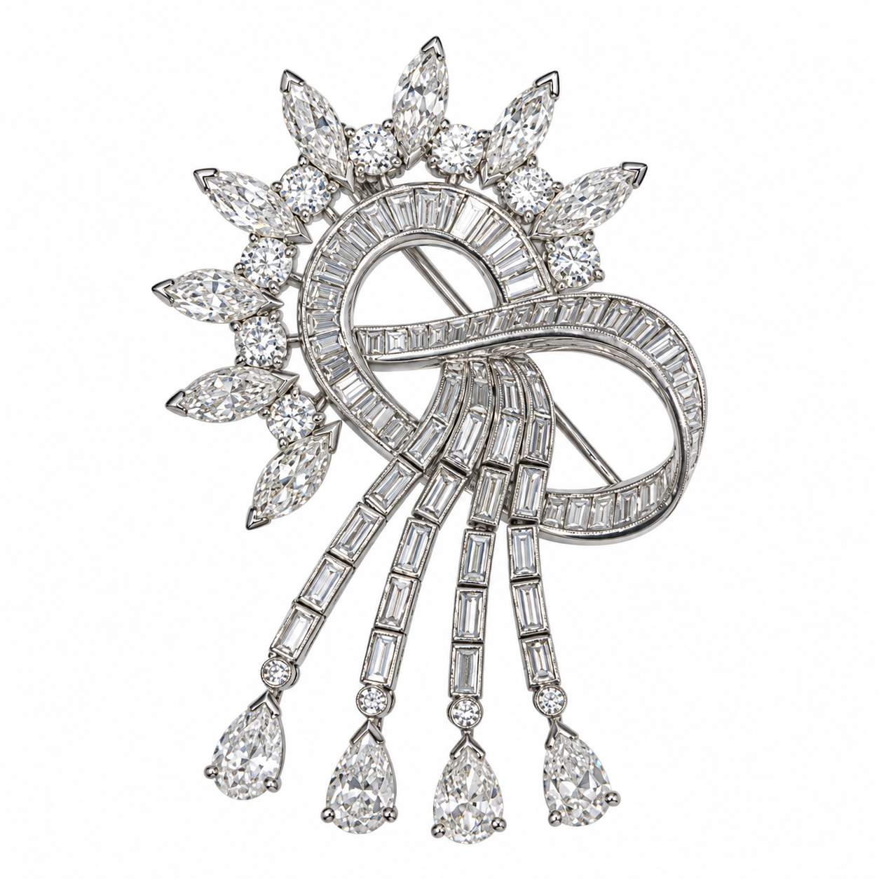 Platinum Diamond Ribbon Brooch