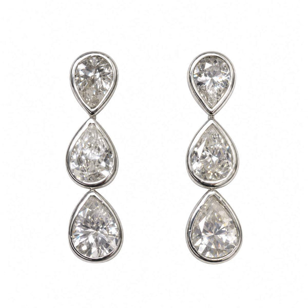 Pear Diamond Three-Stone Drop Earrings