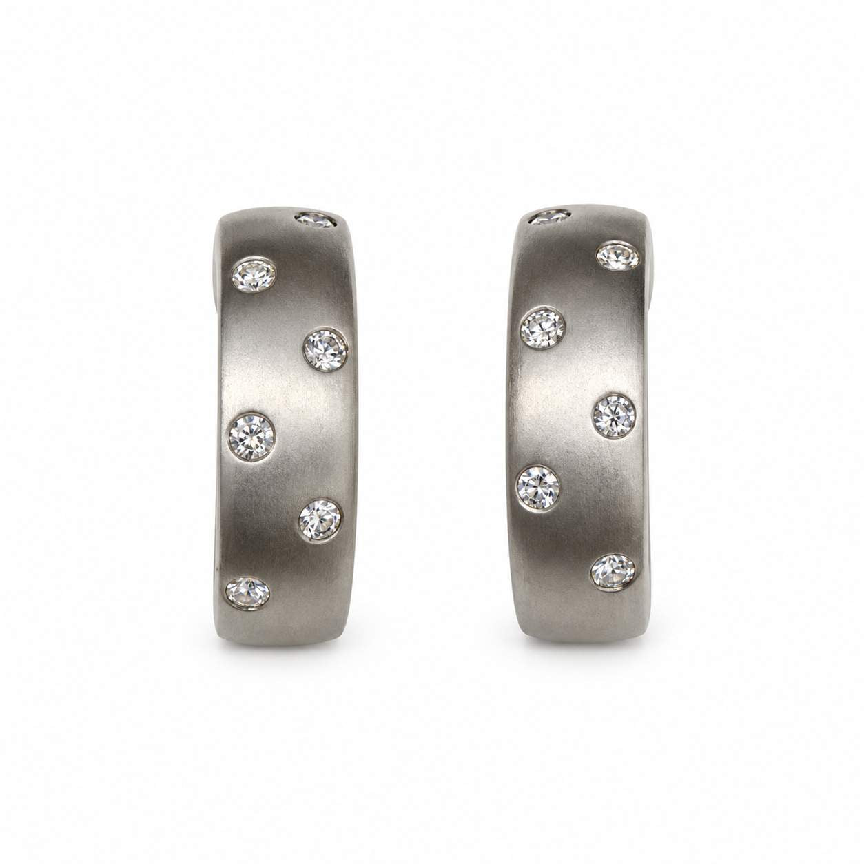 Satin-Finish Diamond Hoop Earrings
