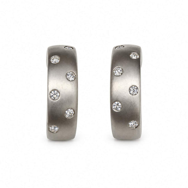 Satin-Finish Diamond Hoop Earrings