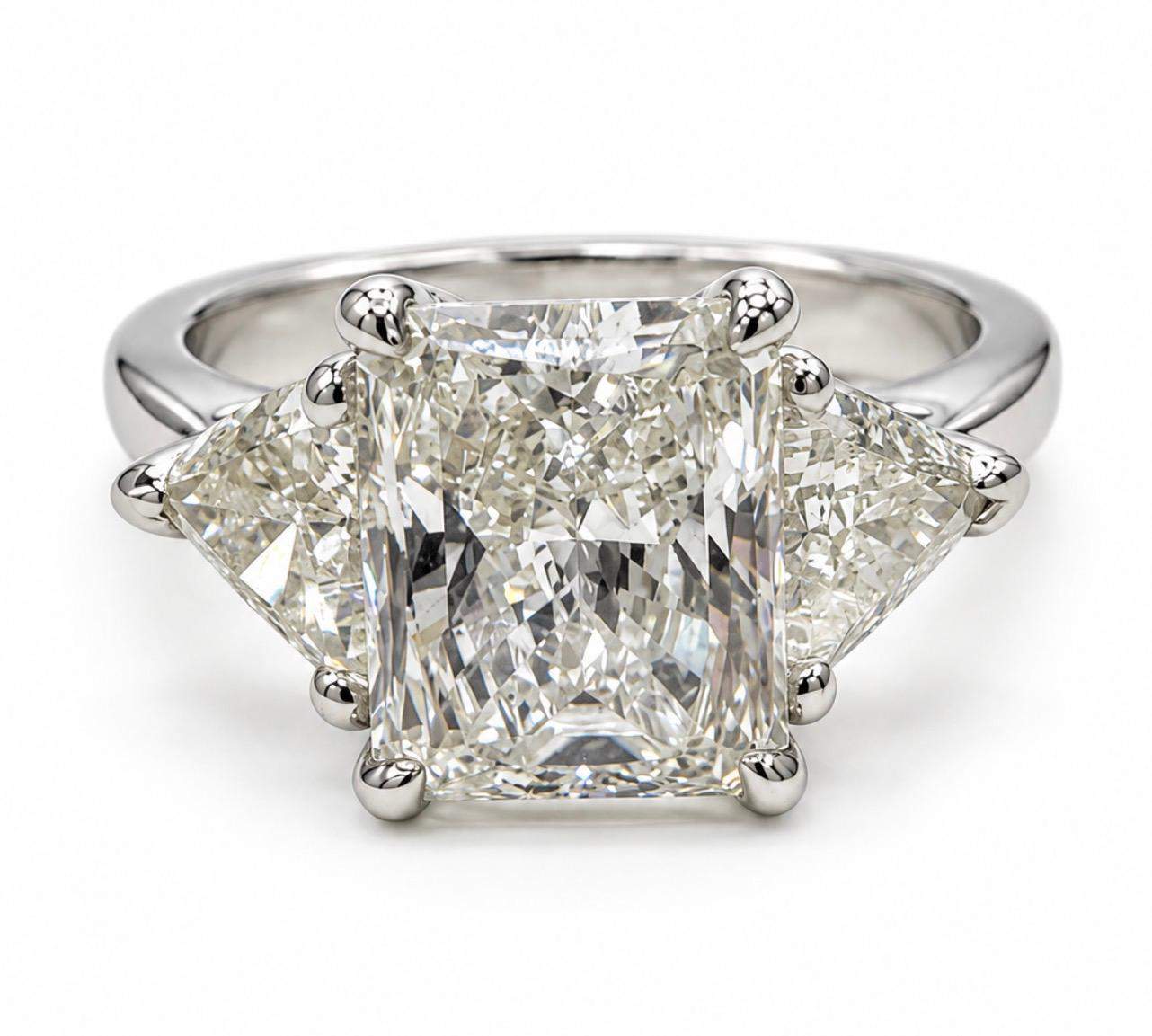 GIA Certified 2.61 Carat Radiant Cut Diamond Three Stone Engagement Ring