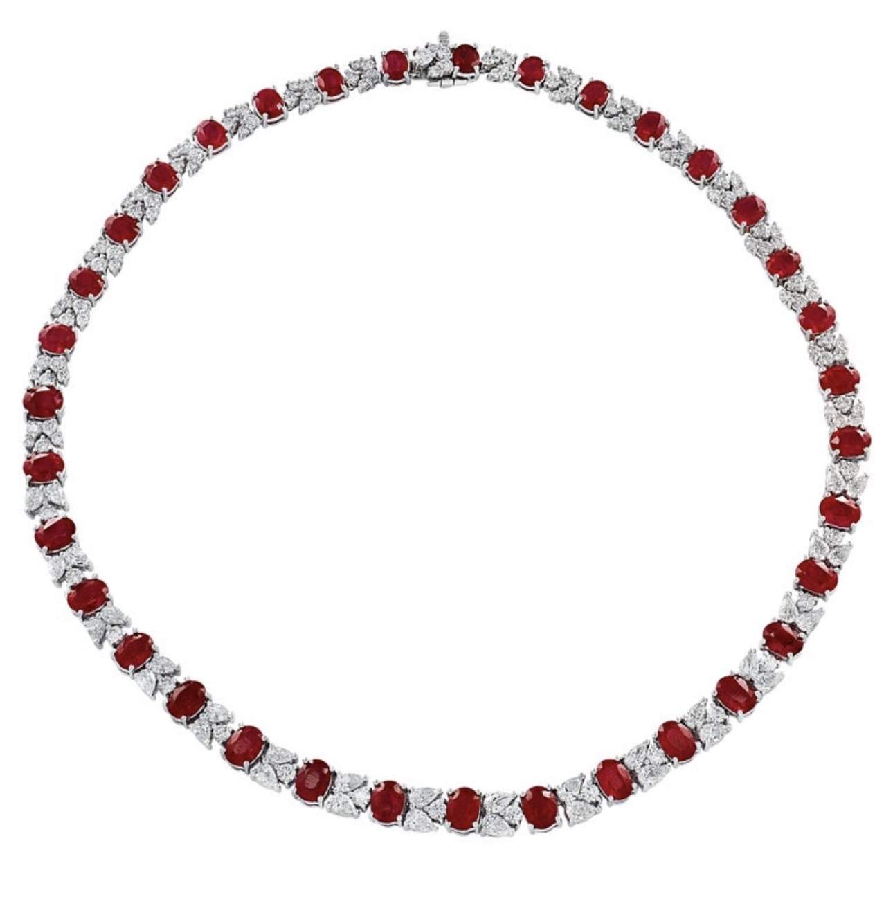 GIA certified Burma ruby and diamond necklace