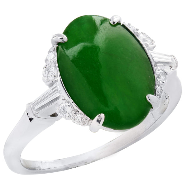 GIA Certified Natural Jade & Diamond Ring