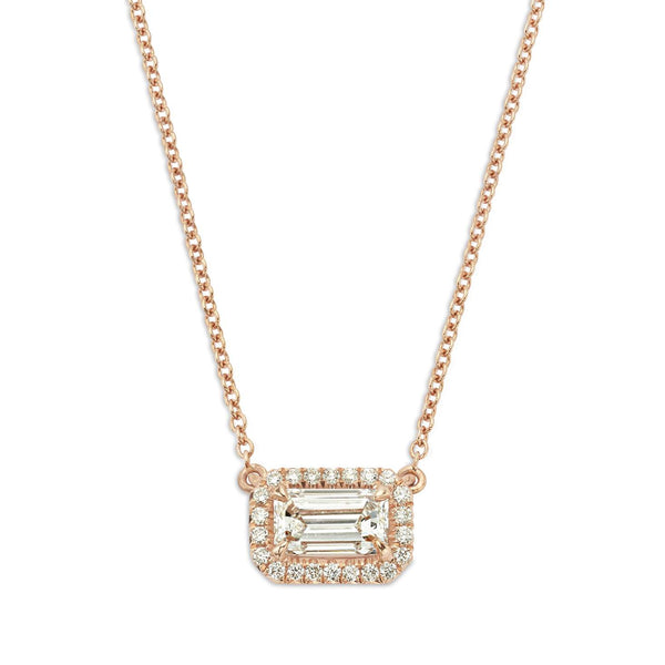 EMERALD CUT DIAMOND HALO PENDANT