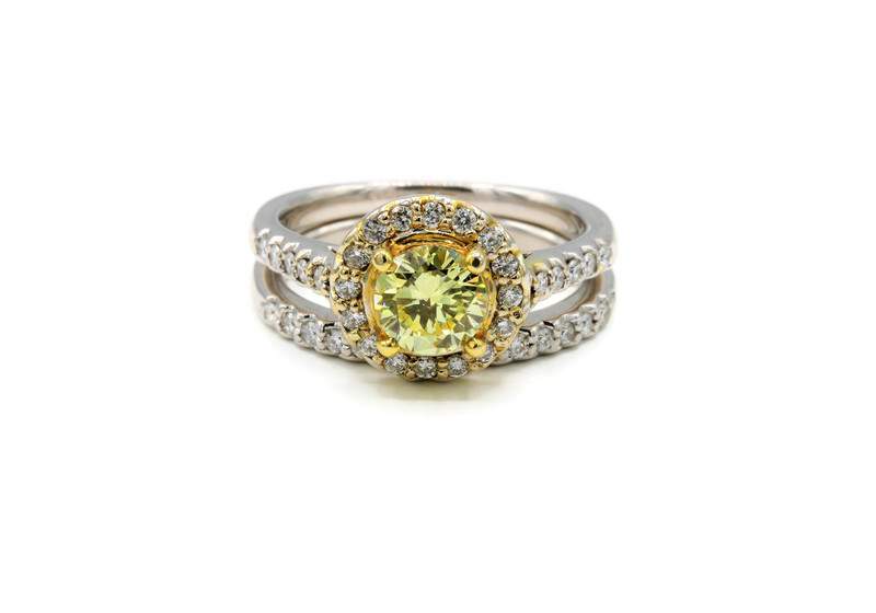 YELLOW DIAMOND HALO WEDDING SET