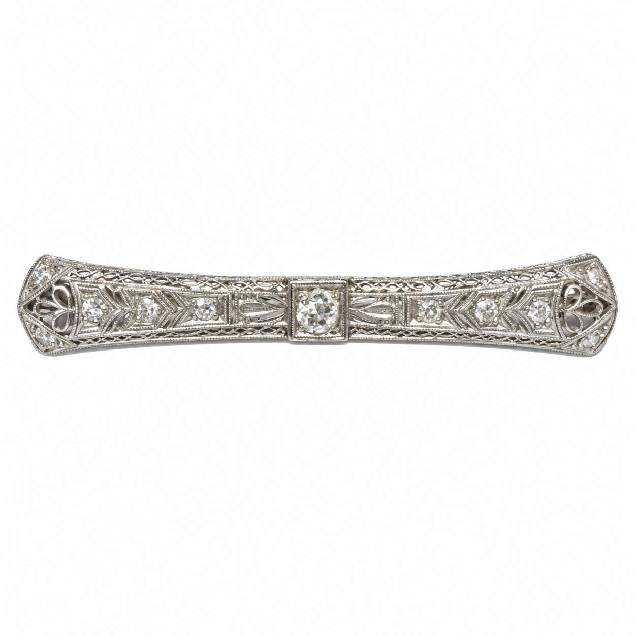 Art Deco Diamond Filigree Bar Brooch