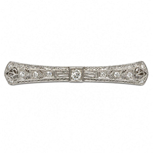 Art Deco Diamond Filigree Bar Brooch