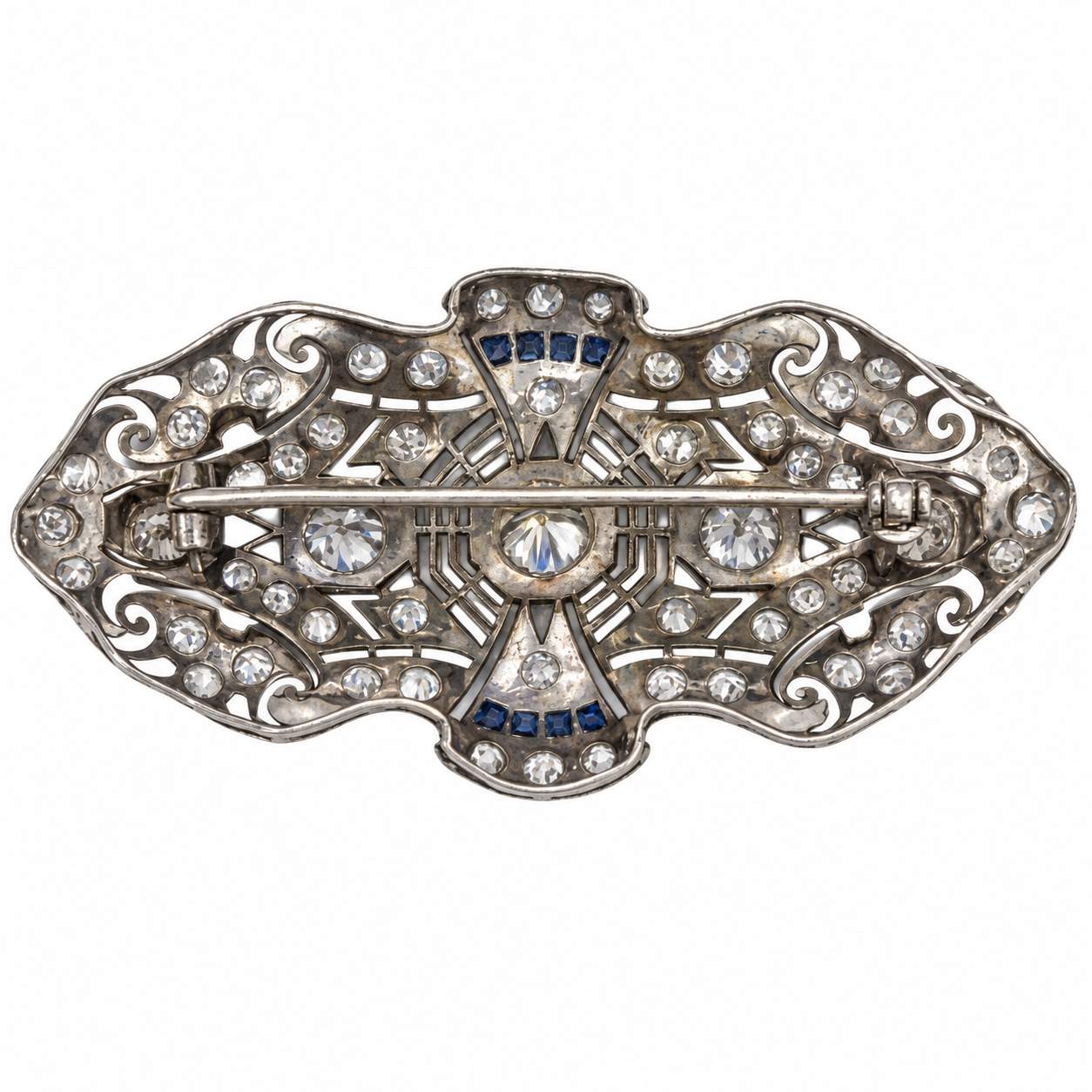 Circa 1920s Art Deco Diamond and Sapphire Brooch