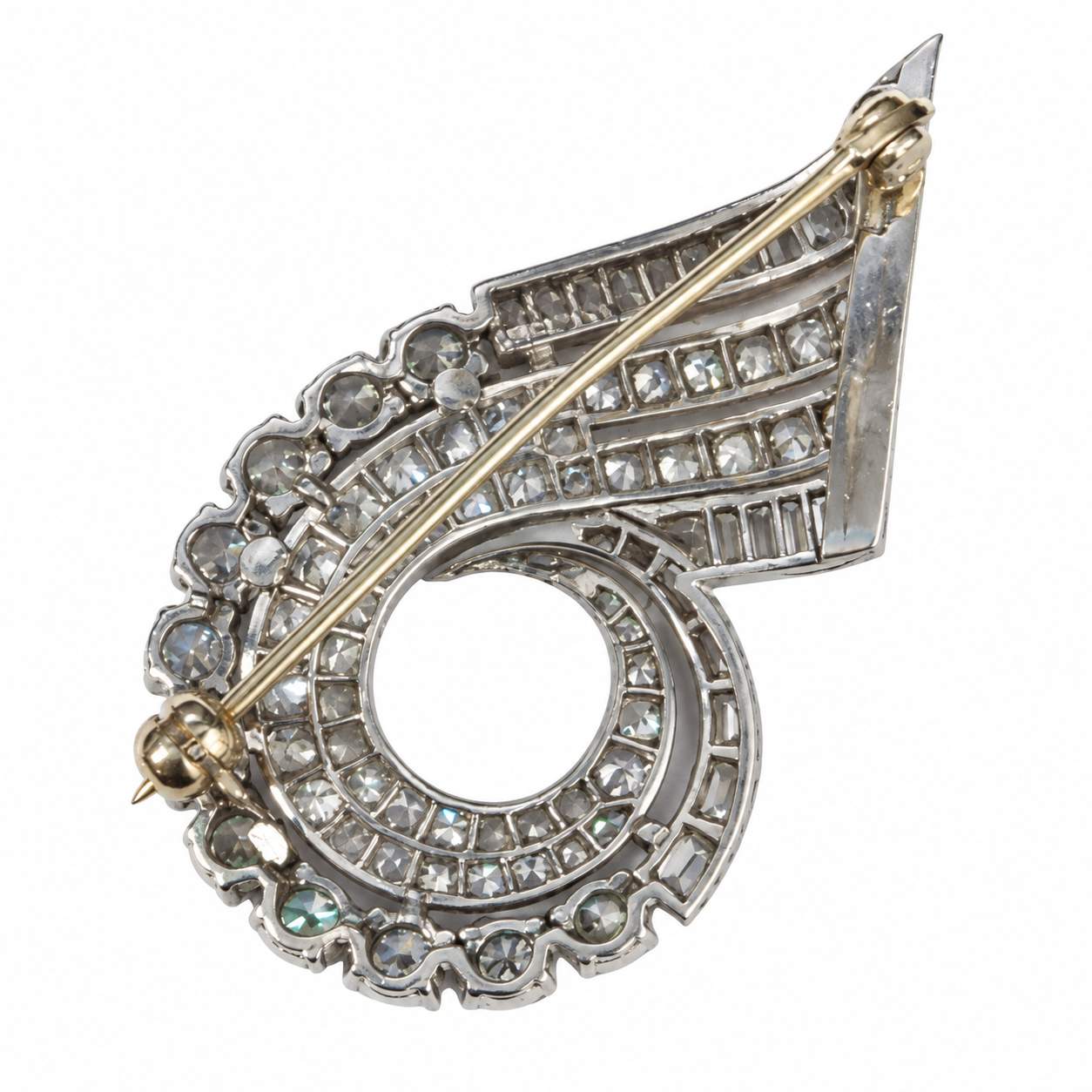 Art Deco Diamond Scroll Brooch