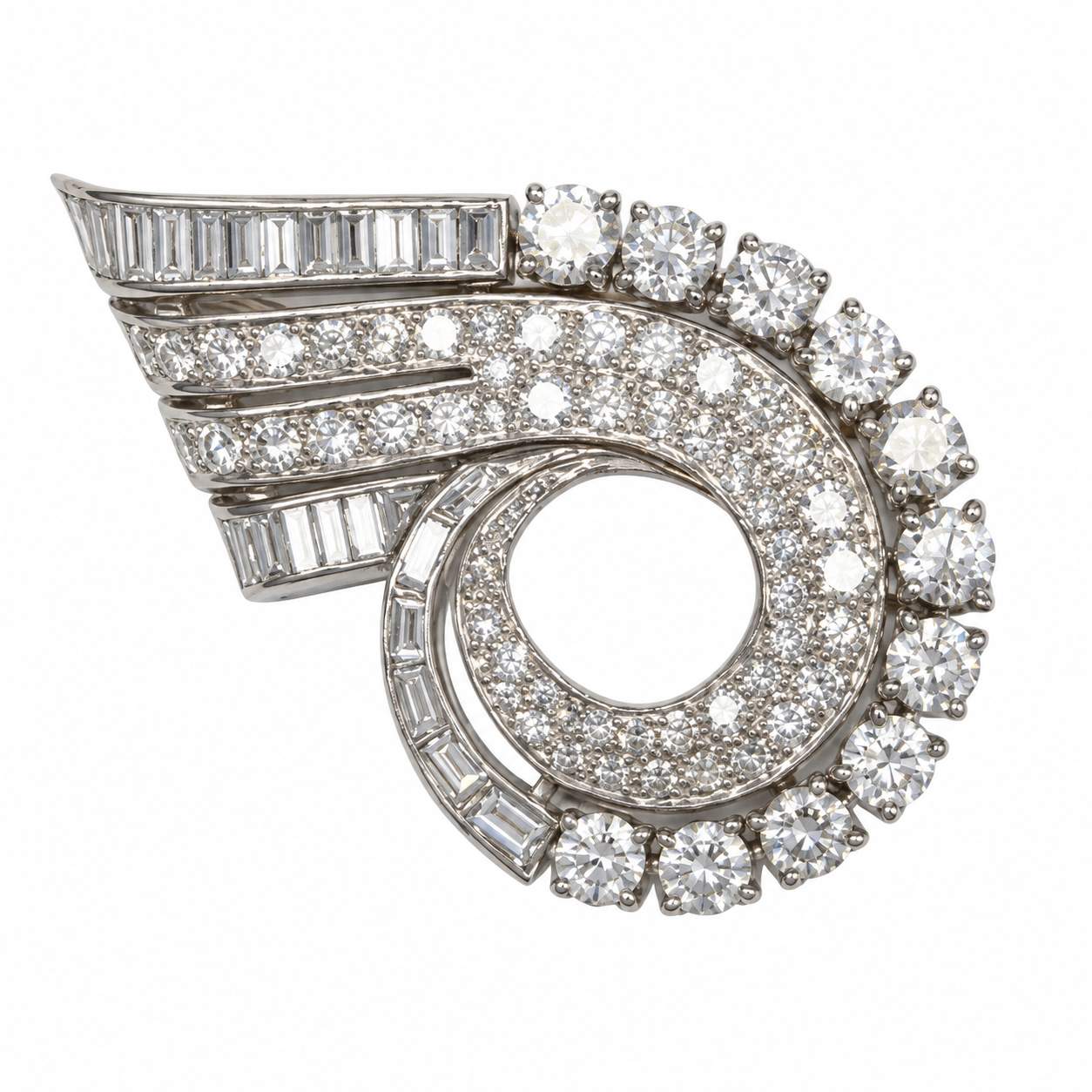 Art Deco Diamond Scroll Brooch