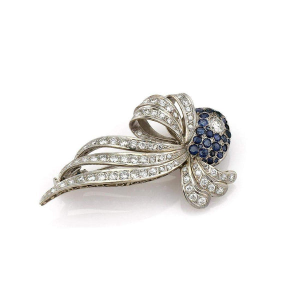 PALLADIUM SAPPHIRE & DIAMOND FLOWER PIN