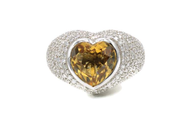 HEART CITRINE AND DIAMOND PAVE RING Provident Jewelery