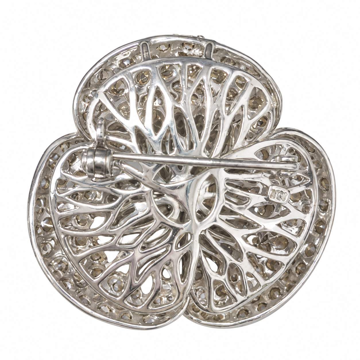 Brown and White Diamond Flower Brooch