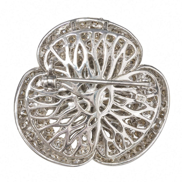 Brown and White Diamond Flower Brooch