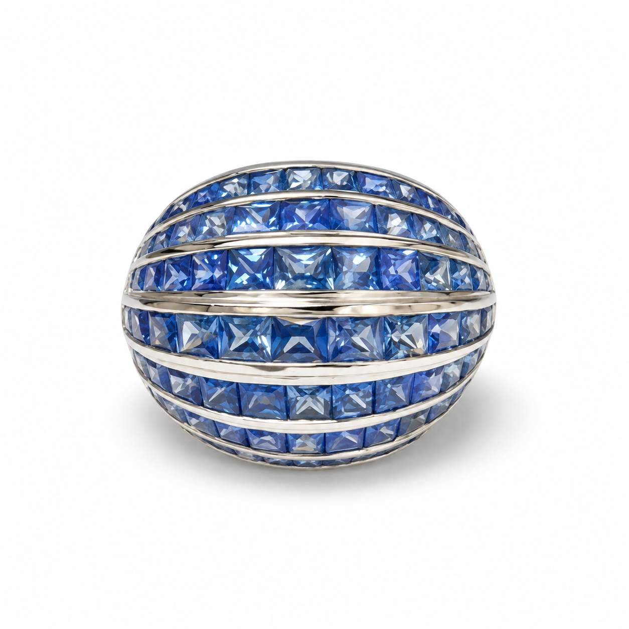 Multi-Row Blue Sapphire Dome Ring
