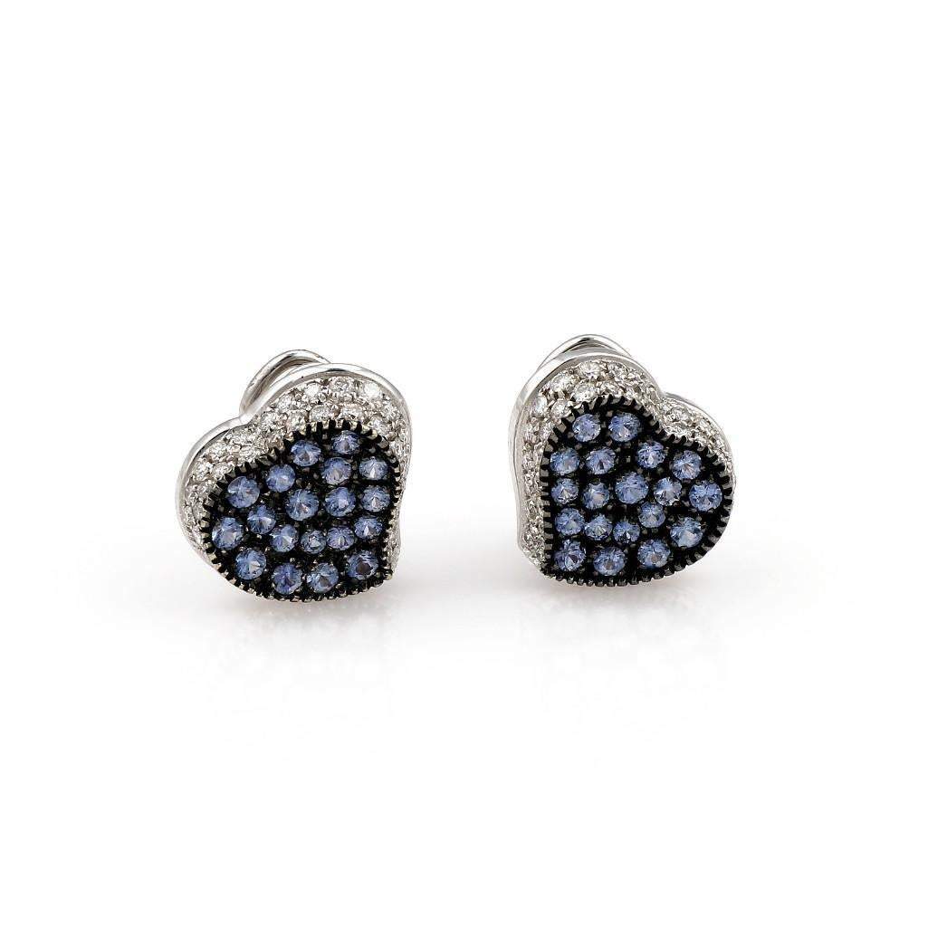 Blue Sapphire and Diamond Heart Cluster Earrings</br>