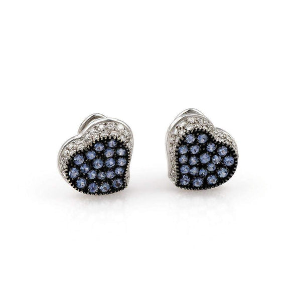 Blue Sapphire and Diamond Heart Cluster Earrings</br>