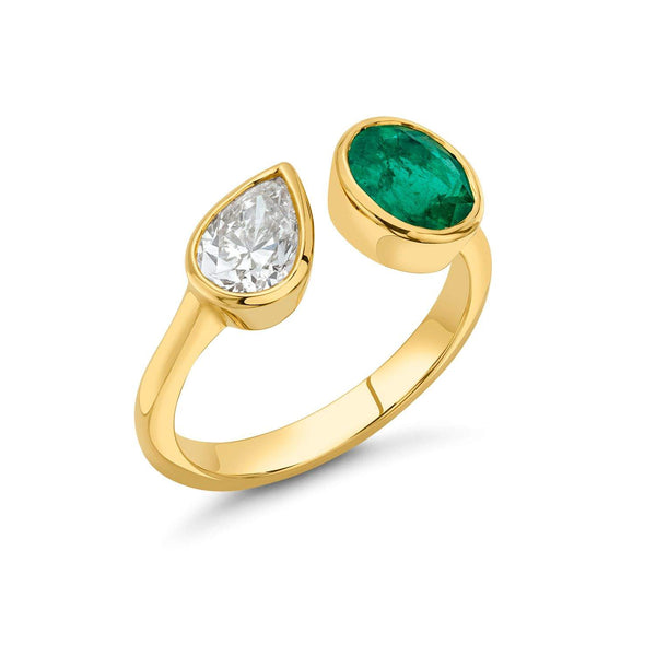 Emerald and Diamond Bypass Ring