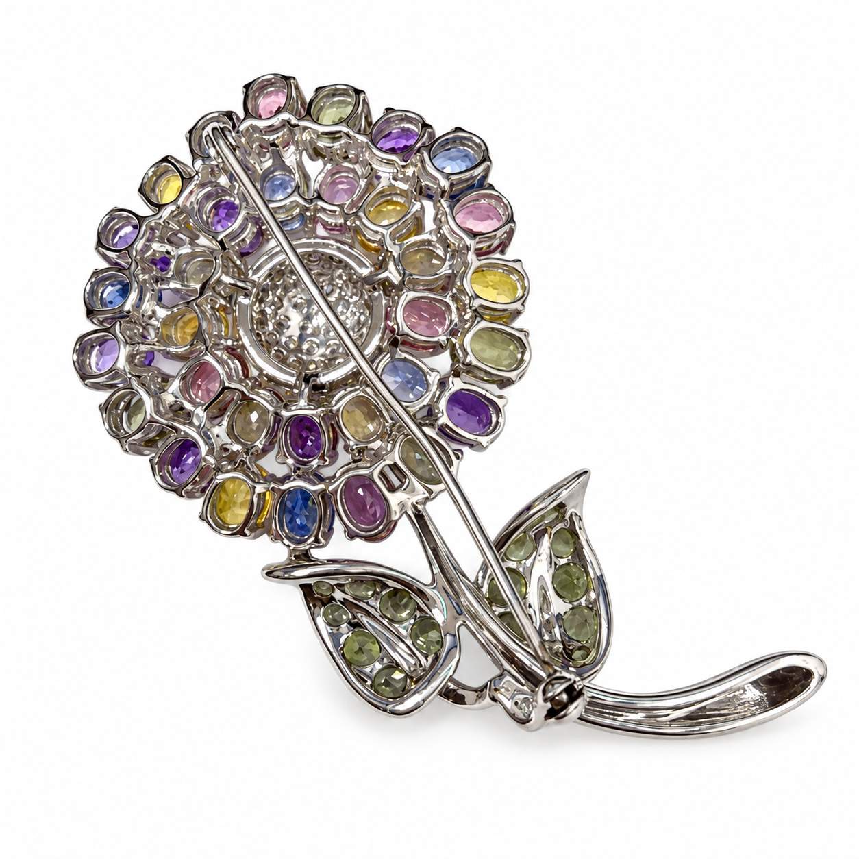 Multi-Color Sapphire & Diamond Floral Brooch