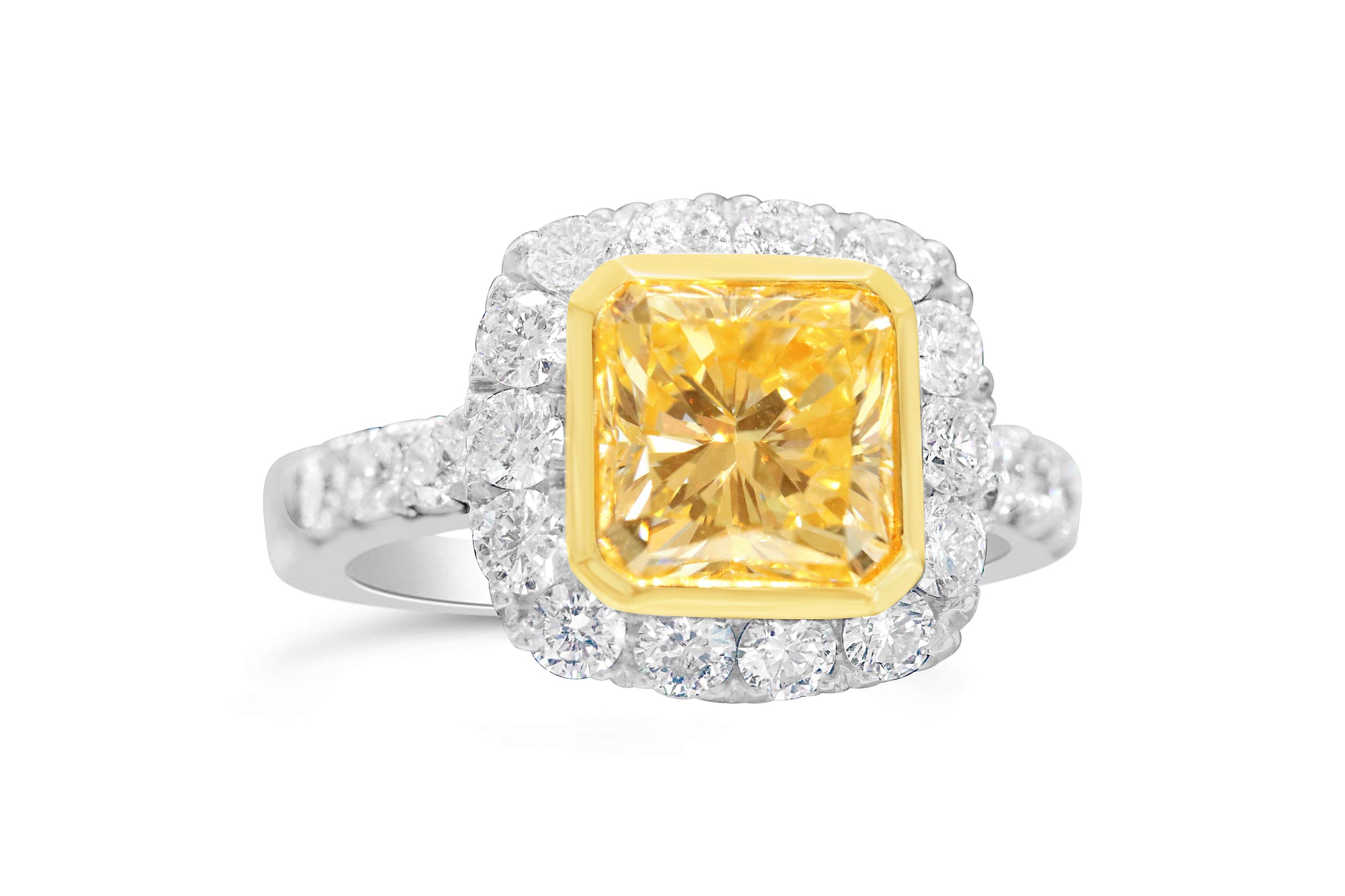 YELLOW RADIANT DIAMOND HALO RING