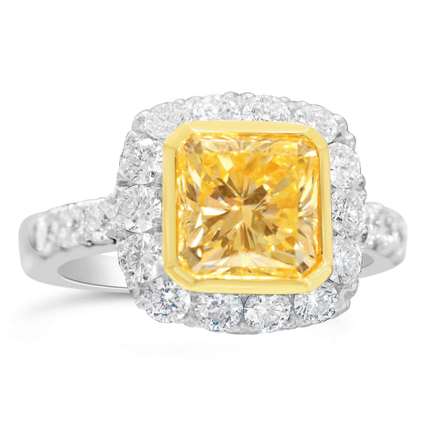 YELLOW RADIANT DIAMOND HALO RING