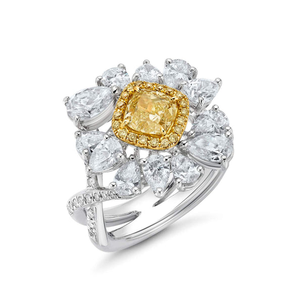 1.02CT Yellow Diamond Cluster Ring
