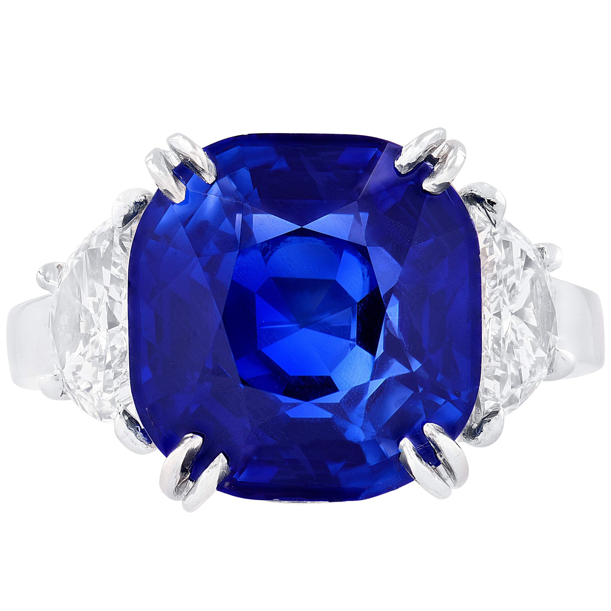AGL Certified 10.43ct Burma No Heat Sapphire & Diamond Three-Stone Ring