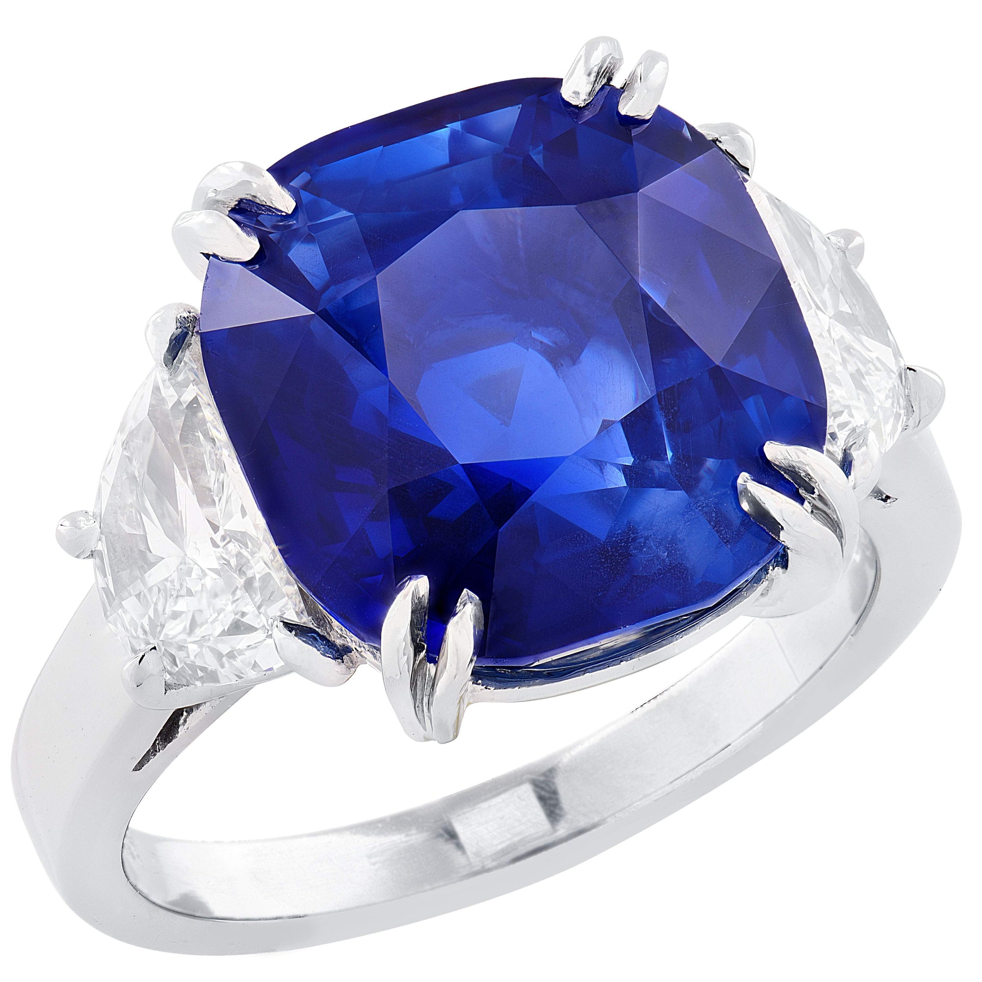 AGL Certified 10.43ct Burma No Heat Sapphire & Diamond Three-Stone Ring