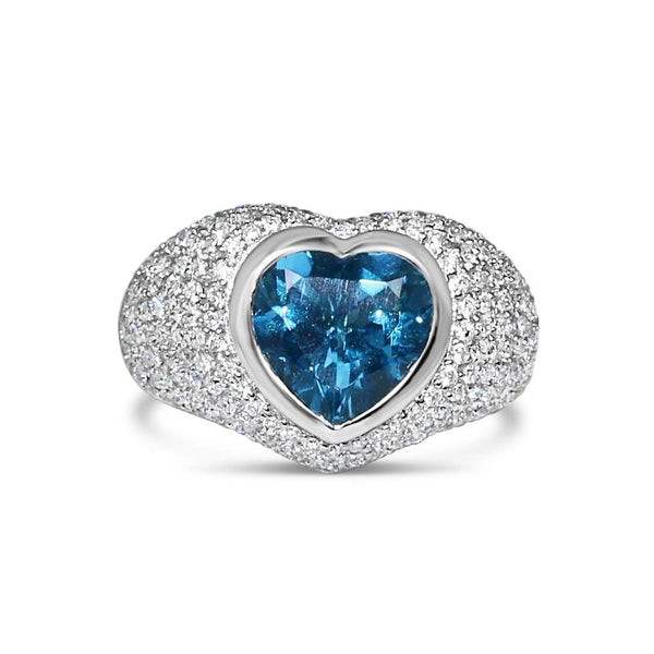 HEART BLUE TOPAZ PAVE DIAMOND RING Provident Jewelery