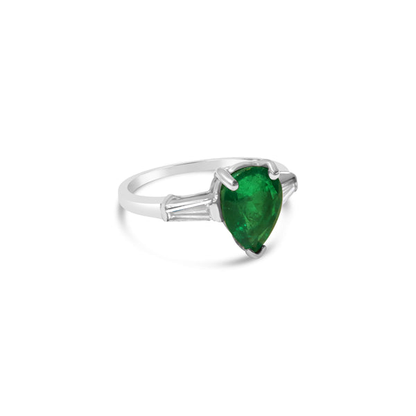 PLATINUM EMERALD AND DIAMOND RING