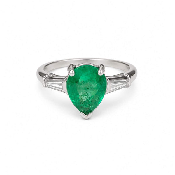 Pear-Shaped Emerald & Diamond Ring