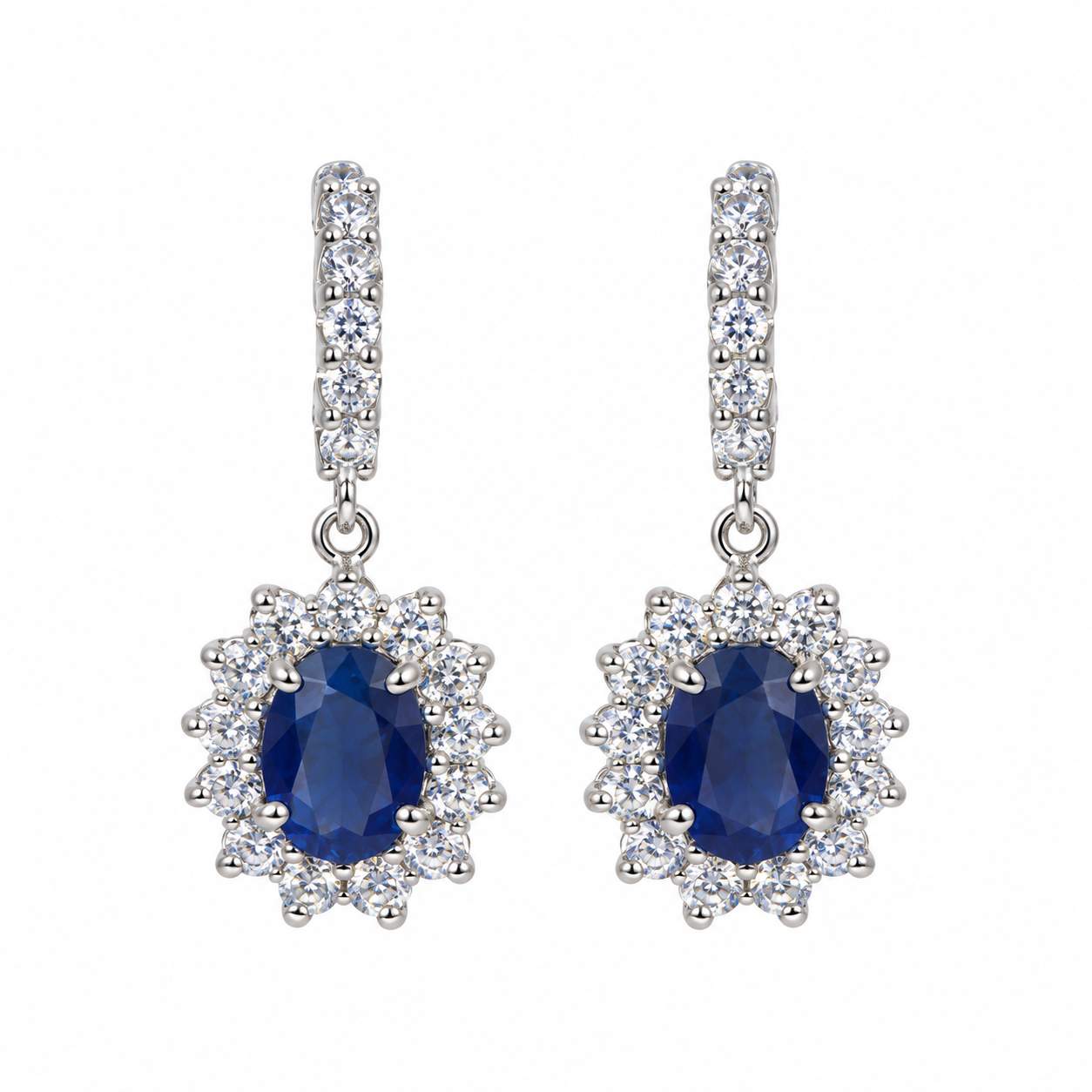 Sapphire & Diamond Halo Drop Earring