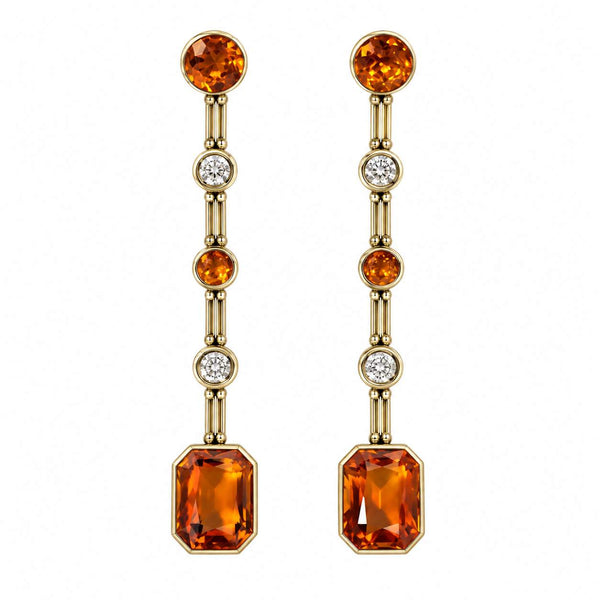 Victorian Orange Madeira Citrine & Old Mine Cut Diamond Drop Earrings