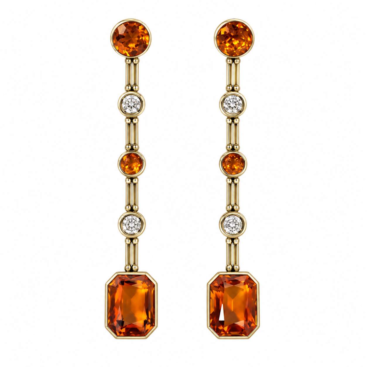 Victorian Orange Madeira Citrine & Old Mine Cut Diamond Drop Earrings