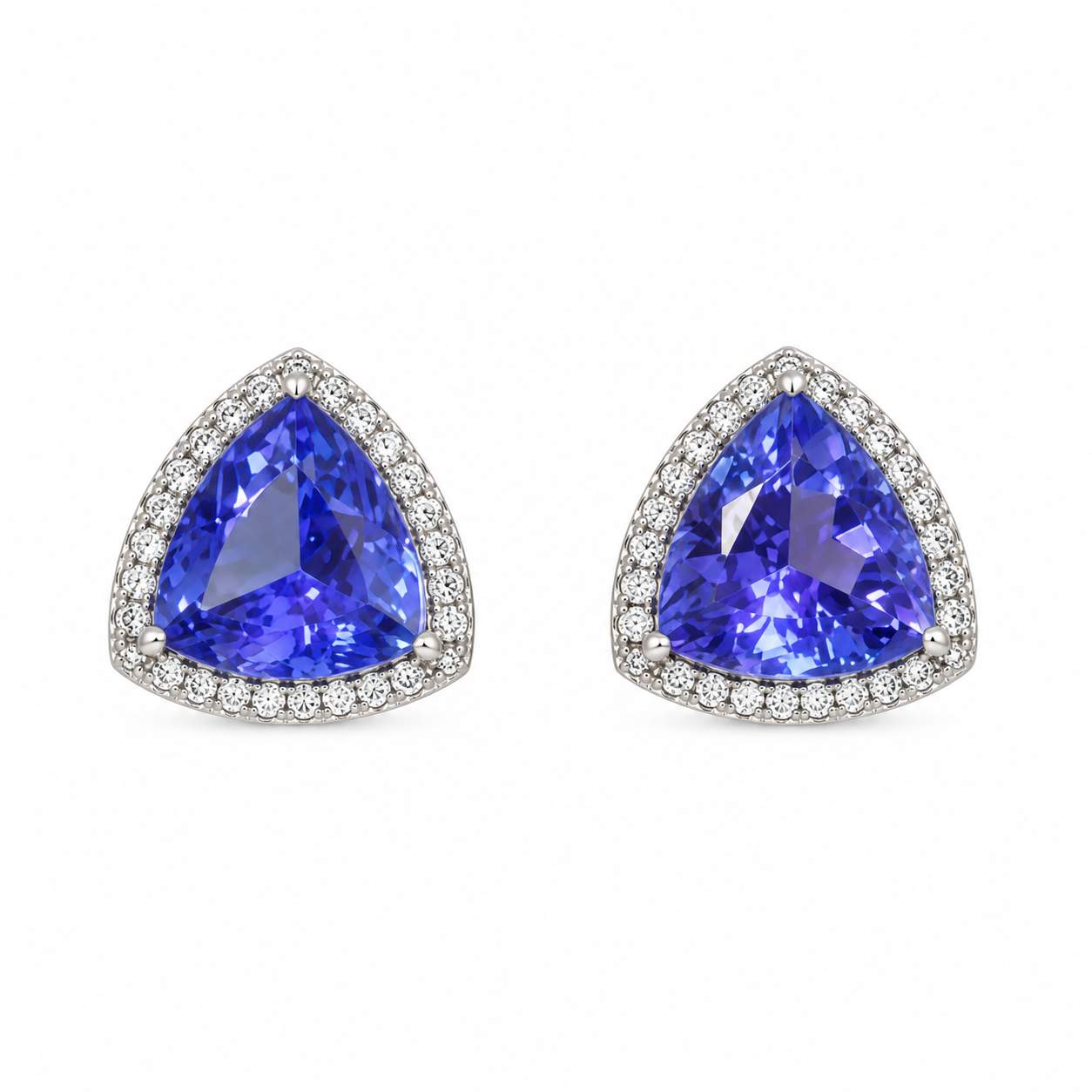Trillion Tanzanite & Diamond Halo Stud Earrings