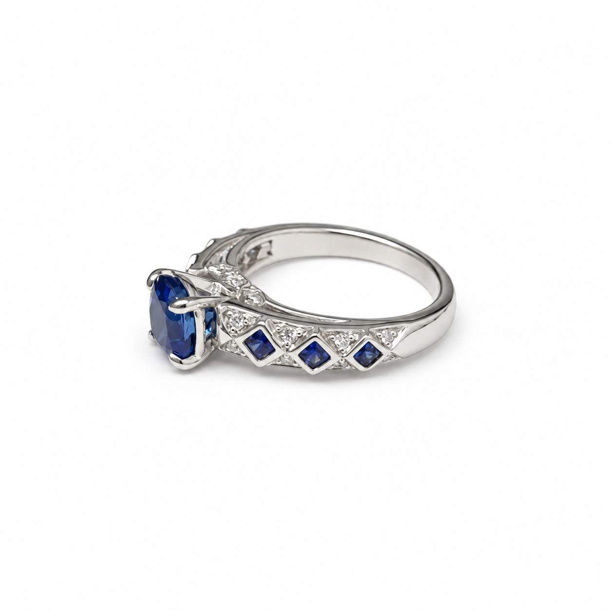 Cushion-Cut Ceylon Sapphire Ring with Diamonds