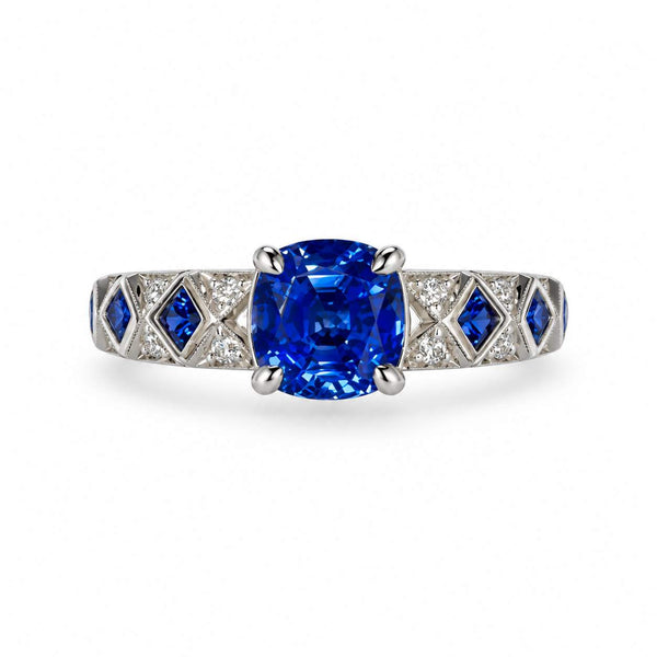 Cushion-Cut Ceylon Sapphire Ring with Diamonds