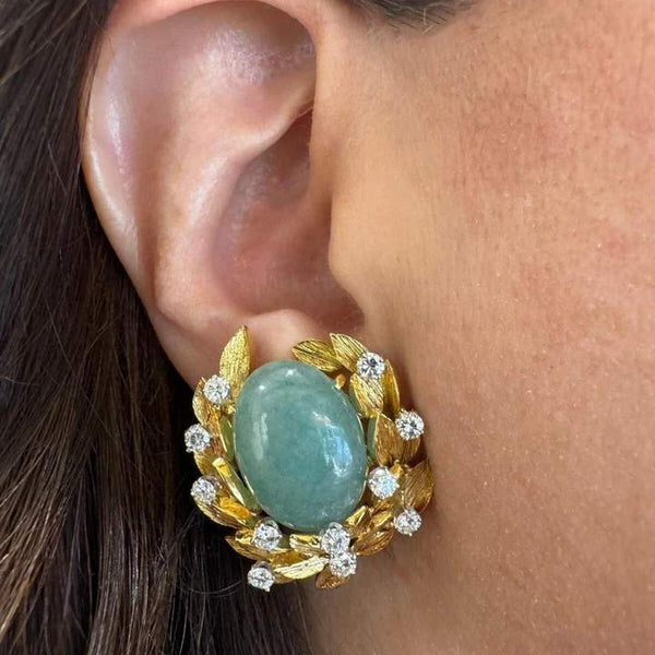 DAVID WEBB JADE AND DIAMOND EARRINGS