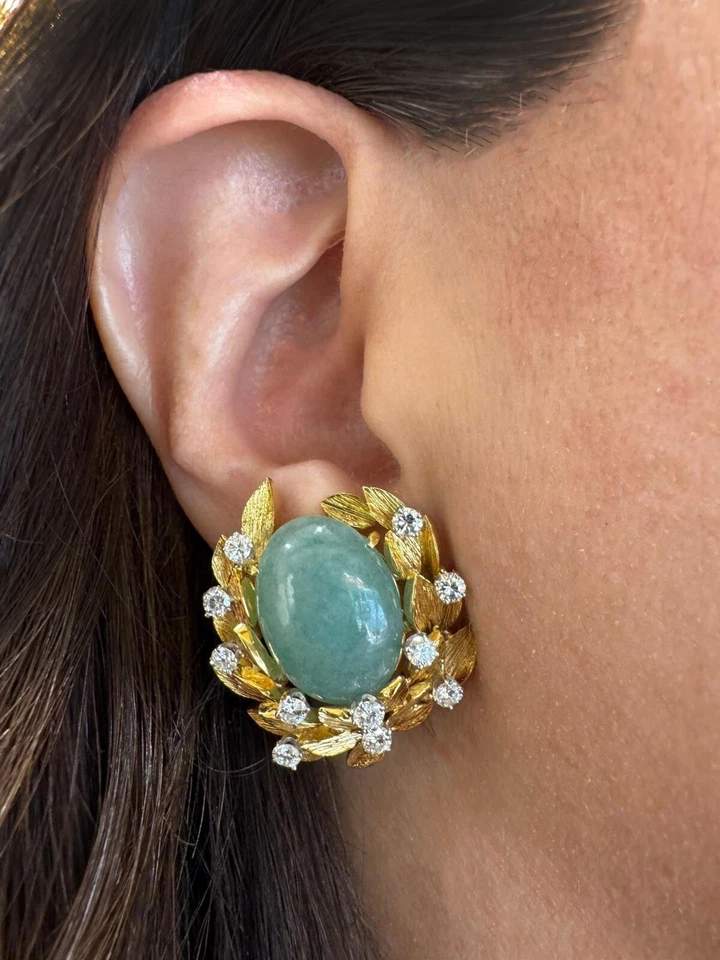 DAVID WEBB JADE AND DIAMOND EARRINGS