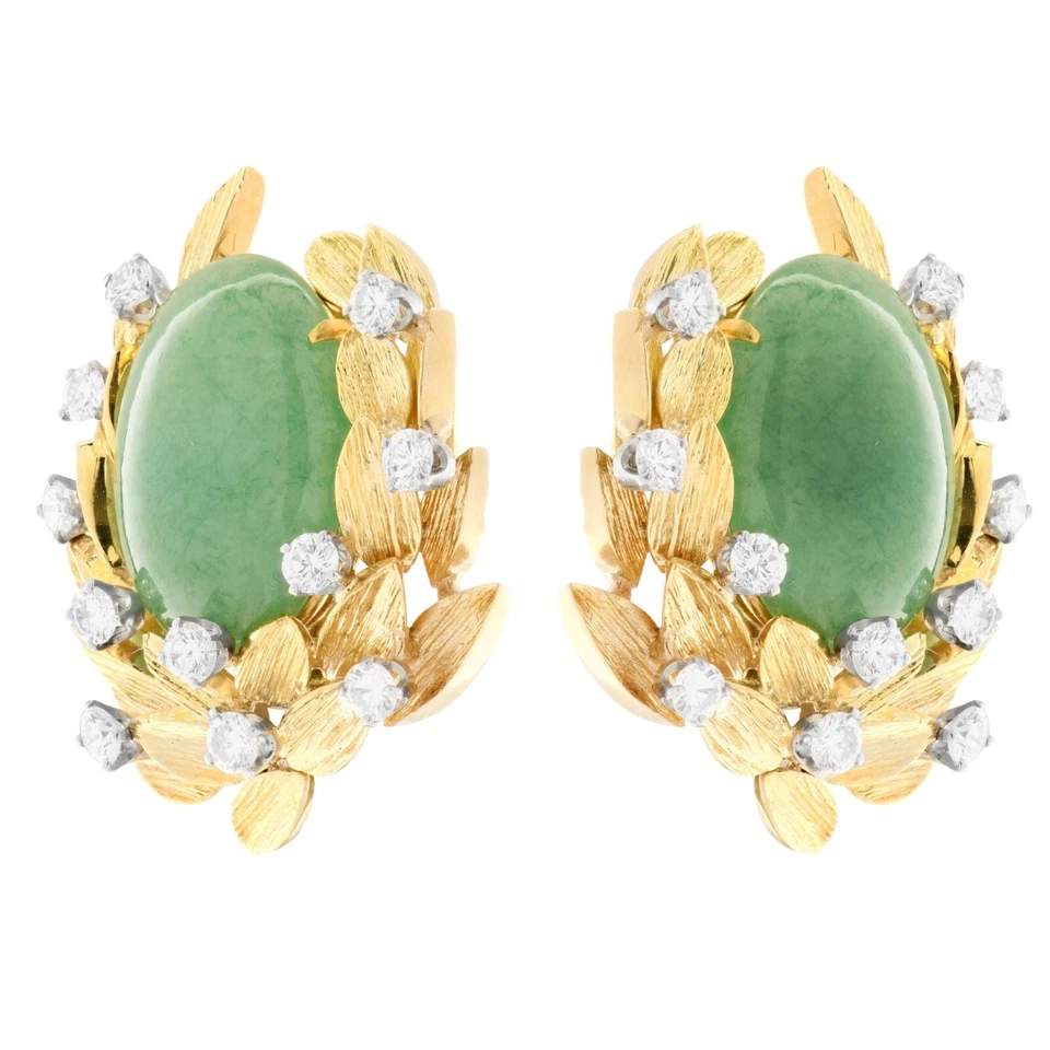 DAVID WEBB JADE AND DIAMOND EARRINGS