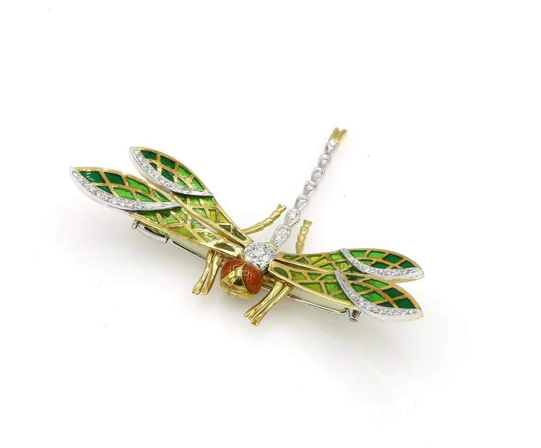 PLIQUE-A-JOUR ENAMEL DRAGONFLY BROOCH