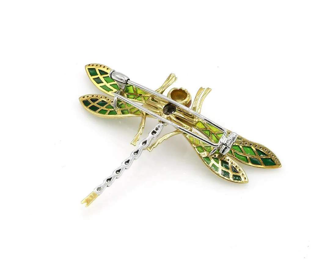 PLIQUE-A-JOUR ENAMEL DRAGONFLY BROOCH