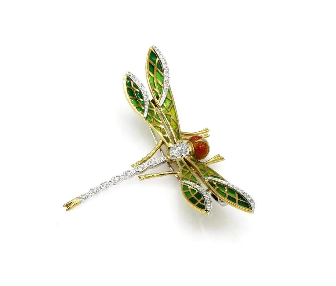 PLIQUE-A-JOUR ENAMEL DRAGONFLY BROOCH - Main Image